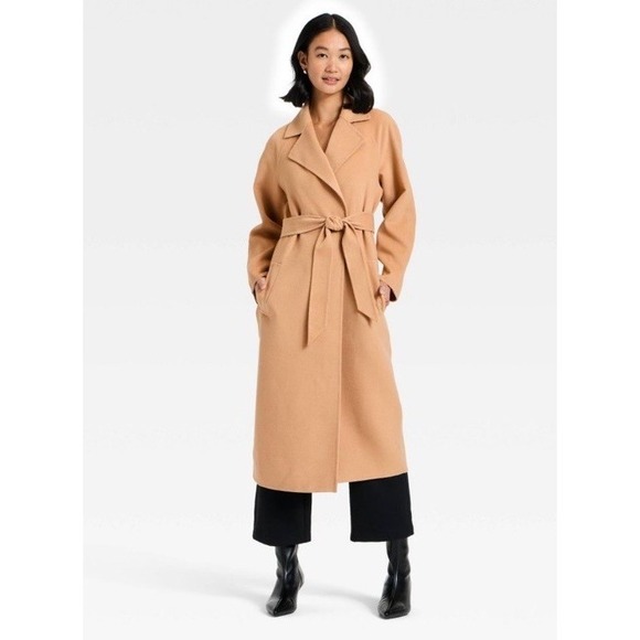 a new day Jackets & Blazers - Target A New Day Women's Double Faced Wrap Coat, Tie Front, Camel Tan Brown